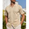 Alimens & Gentle Mens Shirts Casual Button Down Shirts Beach Vintage Knit Short Sleeve Polo Shirt for Men(06-light Khaki)