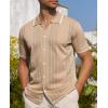 Alimens & Gentle Mens Shirts Casual Button Down Shirts Beach Vintage Knit Short Sleeve Polo Shirt for Men(07-khaki)