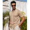 Alimens & Gentle Mens Shirts Casual Button Down Shirts Beach Vintage Knit Short Sleeve Polo Shirt for Men(07-khaki)