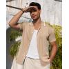 Alimens & Gentle Mens Shirts Casual Button Down Shirts Beach Vintage Knit Short Sleeve Polo Shirt for Men(07-khaki)
