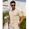 Alimens & Gentle Mens Shirts Casual Button Down Shirts Beach Vintage Knit Short Sleeve Polo Shirt for Men(08-cream)