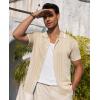 Alimens & Gentle Mens Shirts Casual Button Down Shirts Beach Vintage Knit Short Sleeve Polo Shirt for Men(08-cream)