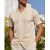 Alimens & Gentle Mens Shirts Casual Button Down Shirts Beach Vintage Knit Short Sleeve Polo Shirt for Men(08-cream)