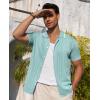 Alimens & Gentle Mens Shirts Casual Button Down Shirts Beach Vintage Knit Short Sleeve Polo Shirt for Men(09-light Green)