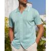 Alimens & Gentle Mens Shirts Casual Button Down Shirts Beach Vintage Knit Short Sleeve Polo Shirt for Men(09-light Green)