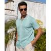 Alimens & Gentle Mens Shirts Casual Button Down Shirts Beach Vintage Knit Short Sleeve Polo Shirt for Men(09-light Green)