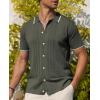 Alimens & Gentle Mens Shirts Casual Button Down Shirts Beach Vintage Knit Short Sleeve Polo Shirt for Men(10-green)