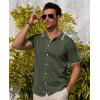 Alimens & Gentle Mens Shirts Casual Button Down Shirts Beach Vintage Knit Short Sleeve Polo Shirt for Men(11-army Green)