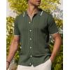 Alimens & Gentle Mens Shirts Casual Button Down Shirts Beach Vintage Knit Short Sleeve Polo Shirt for Men(11-army Green)