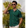 Alimens & Gentle Mens Shirts Casual Button Down Shirts Beach Vintage Knit Short Sleeve Polo Shirt for Men(12-dark Green)