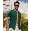 Alimens & Gentle Mens Shirts Casual Button Down Shirts Beach Vintage Knit Short Sleeve Polo Shirt for Men(12-dark Green)