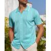Alimens & Gentle Mens Shirts Casual Button Down Shirts Beach Vintage Knit Short Sleeve Polo Shirt for Men(13-ice Green)
