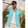 Alimens & Gentle Mens Shirts Casual Button Down Shirts Beach Vintage Knit Short Sleeve Polo Shirt for Men(13-ice Green)