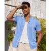 Alimens & Gentle Mens Shirts Casual Button Down Shirts Beach Vintage Knit Short Sleeve Polo Shirt for Men(14-light Blue)