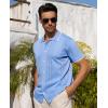 Alimens & Gentle Mens Shirts Casual Button Down Shirts Beach Vintage Knit Short Sleeve Polo Shirt for Men(14-light Blue)