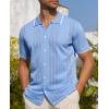 Alimens & Gentle Mens Shirts Casual Button Down Shirts Beach Vintage Knit Short Sleeve Polo Shirt for Men(14-light Blue)