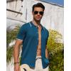 Alimens & Gentle Mens Shirts Casual Button Down Shirts Beach Vintage Knit Short Sleeve Polo Shirt for Men(15-lake Blue)
