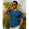 Alimens & Gentle Mens Shirts Casual Button Down Shirts Beach Vintage Knit Short Sleeve Polo Shirt for Men(15-lake Blue)