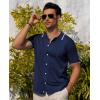 Alimens & Gentle Mens Shirts Casual Button Down Shirts Beach Vintage Knit Short Sleeve Polo Shirt for Men(15-navy Blue)