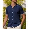Alimens & Gentle Mens Shirts Casual Button Down Shirts Beach Vintage Knit Short Sleeve Polo Shirt for Men(15-navy Blue)