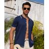Alimens & Gentle Mens Shirts Casual Button Down Shirts Beach Vintage Knit Short Sleeve Polo Shirt for Men(15-navy Blue)