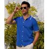 Alimens & Gentle Mens Shirts Casual Button Down Shirts Beach Vintage Knit Short Sleeve Polo Shirt for Men(16-royal Blue)