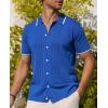 Alimens & Gentle Mens Shirts Casual Button Down Shirts Beach Vintage Knit Short Sleeve Polo Shirt for Men(16-royal Blue)