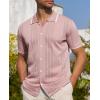 Alimens & Gentle Mens Shirts Casual Button Down Shirts Beach Vintage Knit Short Sleeve Polo Shirt for Men(17-pink)