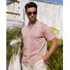 Alimens & Gentle Mens Shirts Casual Button Down Shirts Beach Vintage Knit Short Sleeve Polo Shirt for Men(17-pink)