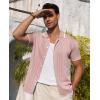 Alimens & Gentle Mens Shirts Casual Button Down Shirts Beach Vintage Knit Short Sleeve Polo Shirt for Men(17-pink)