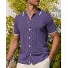 Alimens & Gentle Mens Shirts Casual Button Down Shirts Beach Vintage Knit Short Sleeve Polo Shirt for Men(18-light Purple)