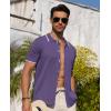 Alimens & Gentle Mens Shirts Casual Button Down Shirts Beach Vintage Knit Short Sleeve Polo Shirt for Men(18-light Purple)