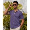 Alimens & Gentle Mens Shirts Casual Button Down Shirts Beach Vintage Knit Short Sleeve Polo Shirt for Men(18-light Purple)
