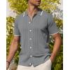 Alimens & Gentle Mens Shirts Casual Button Down Shirts Beach Vintage Knit Short Sleeve Polo Shirt for Men(19-grey)