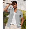 Alimens & Gentle Mens Shirts Casual Button Down Shirts Beach Vintage Knit Short Sleeve Polo Shirt for Men(20-light Grey)
