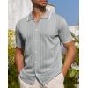 Alimens & Gentle Mens Shirts Casual Button Down Shirts Beach Vintage Knit Short Sleeve Polo Shirt for Men(20-light Grey)