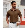 Alimens & Gentle Men’s Short Sleeve Dress Shirts Wrinkle Free Untucked Casual Button Down Shirt(Brown)