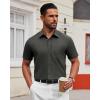 Alimens & Gentle Men’s Short Sleeve Dress Shirts Wrinkle Free Untucked Casual Button Down Shirt(Dark Grey)