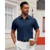 Alimens & Gentle Men’s Short Sleeve Dress Shirts Wrinkle Free Untucked Casual Button Down Shirt(Navy Blue)