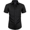 Alimens & Gentle Boy’s Short Sleeve Dress Shirts Wrinkle Free Solid Casual Button Down Shirts with Pocket(Black)