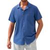 Alimens & Gentle Mens Linen Shirts Cotton Hawaiian Shirts Short Sleeve Button Down Shirts Casual Summer Beach Tops(Royal Blue)