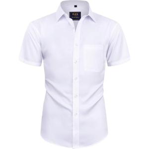 Alimens & Gentle Boy’s Short Sleeve Dress Shirts Wrinkle Free Solid Casual Button Down Shirts with Pocket(White)