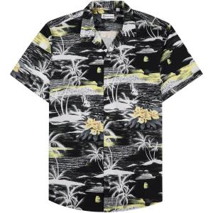 Alimens & Gentle Hawaiian Shirt for Men Summer Beach Casual Short Sleeve Button Down Shirts Printed Tropical Vacation Shirts(Black Beach)
