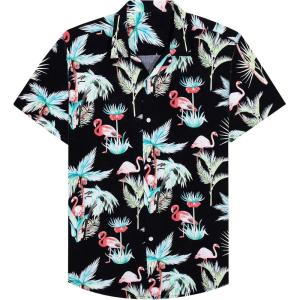 Alimens & Gentle Hawaiian Shirt for Men Summer Beach Casual Short Sleeve Button Down Shirts Printed Tropical Vacation Shirts(Black Bright Green)