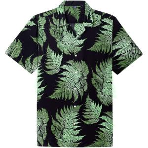 Alimens & Gentle Hawaiian Shirt for Men Summer Beach Casual Short Sleeve Button Down Shirts Printed Tropical Vacation Shirts(Black Green)