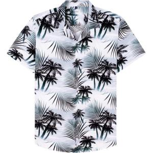 Alimens & Gentle Hawaiian Shirt for Men Summer Beach Casual Short Sleeve Button Down Shirts Printed Tropical Vacation Shirts(Black White Palm)