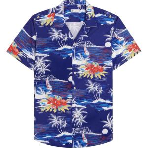 Alimens & Gentle Hawaiian Shirt for Men Summer Beach Casual Short Sleeve Button Down Shirts Printed Tropical Vacation Shirts(Bright Blue Beach)