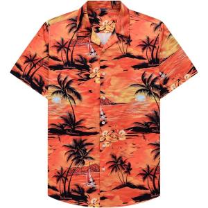 Alimens & Gentle Hawaiian Shirt for Men Summer Beach Casual Short Sleeve Button Down Shirts Printed Tropical Vacation Shirts(Dusk)