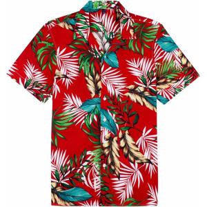 Alimens & Gentle Hawaiian Shirt for Men Summer Beach Casual Short Sleeve Button Down Shirts Printed Tropical Vacation Shirts(Red Green)