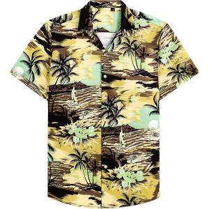Alimens & Gentle Hawaiian Shirt for Men Summer Beach Casual Short Sleeve Button Down Shirts Printed Tropical Vacation Shirts(Yellow Beach)